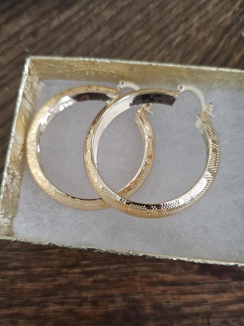 Gold Textured Hoop Earrings - Women Jewelry